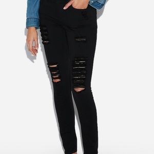 Express | Ultra Distressed Jean Legging | Mid Rise | Black | Size: 4